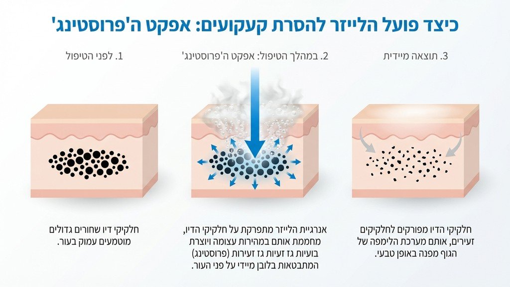 נוצר על ידי מודל בינה מלאכותית Gemini Pro אפקט ההלבנה (Frosting) על גבי קעקוע במהלך טיפול לייזר