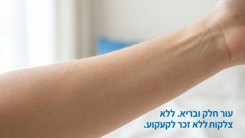 נוצר על ידי מודל בינה מלאכותית Gemini Pro עור נקי וחלק לאחר סיום תהליך הסרת הקעקוע ללא צלקות